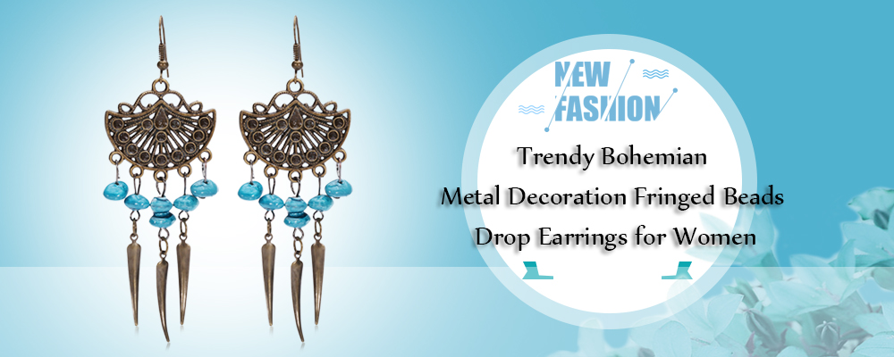 Trendy Bohemian Metal Decoration Fringed Beads Women Drop Earrings Trendy Bohemian Metal Decoration Fringed Beads Women Drop Earrings