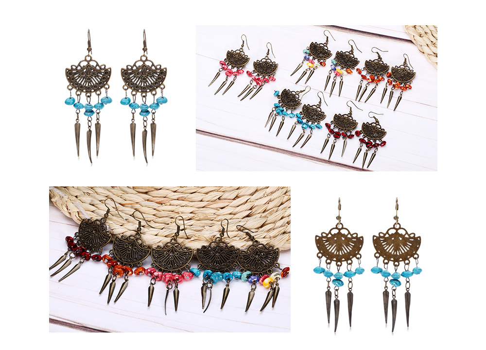 Trendy Bohemian Metal Decoration Fringed Beads Women Drop Earrings Trendy Bohemian Metal Decoration Fringed Beads Women Drop Earrings