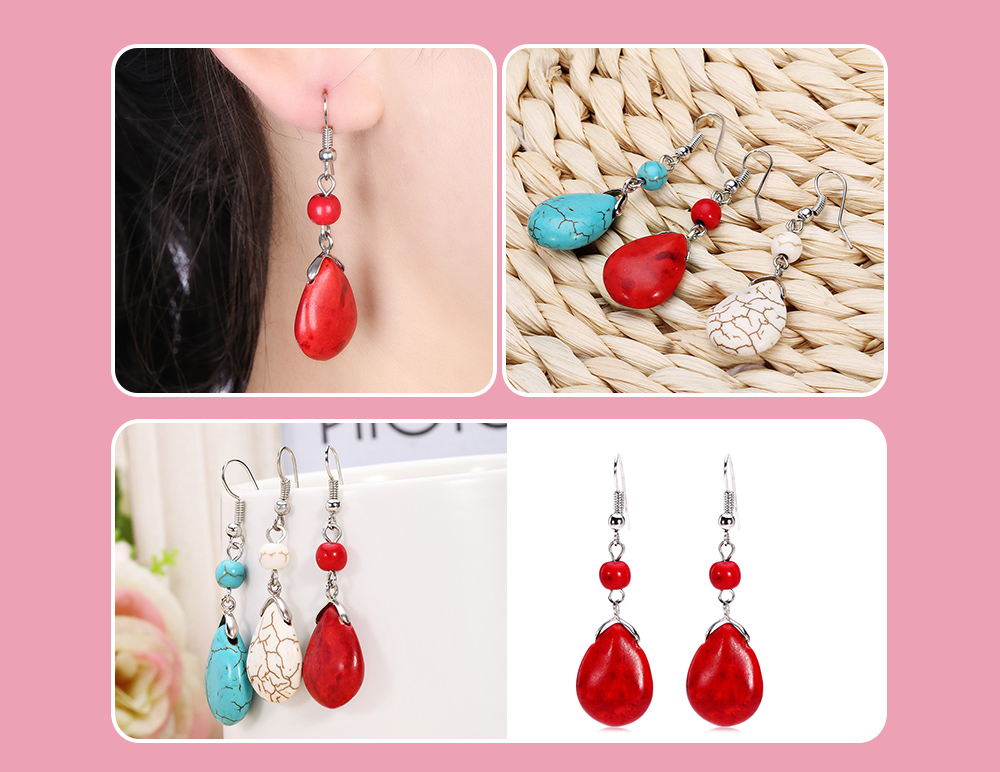 Bohemian Style Women Turquoise Bead Pendant Hook Drop Earrings Bohemian Style Women Turquoise Bead Pendant Hook Drop Earrings