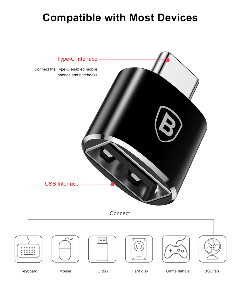 Baseus Mini OTG Male Type-C to Female USB Converter Charging Data Adapter Baseus Mini OTG Male Type-C to Female USB Converter Charging Data Adapter