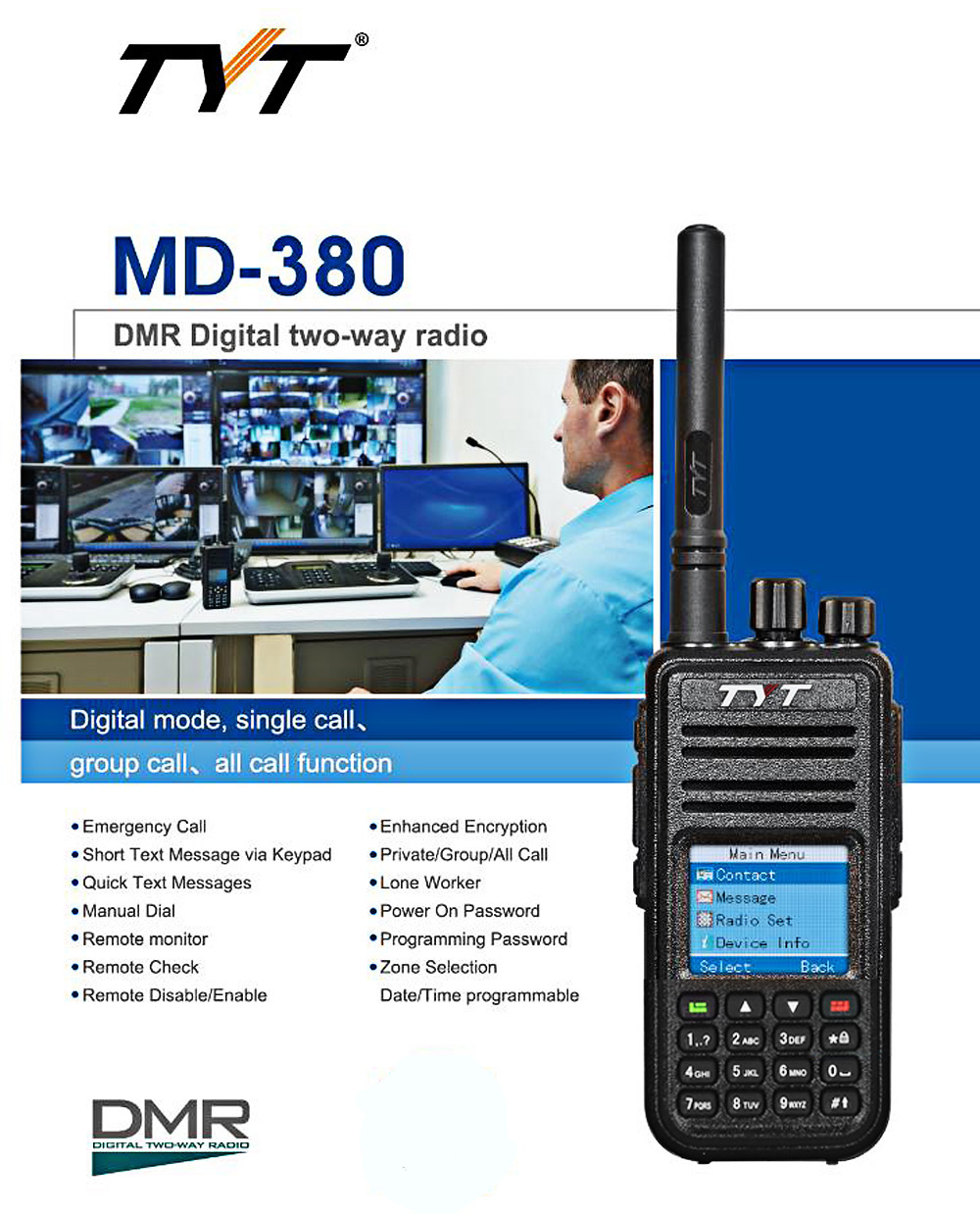 TYT MD - 380 DMR Portable Walkie Talkie Digital Two-way Radio Transceiver TYT MD - 380 DMR Portable Walkie Talkie Digital Two-way Radio Transceiver
