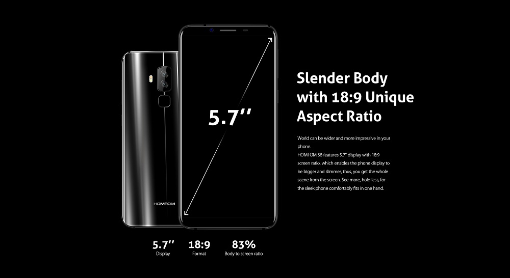 HOMTOM S8 4G Smartphone 5.7 inch MTK6750T Smart Gesture Finger Scanner 4GB RAM 64GB ROM 16.0MP + 5.0MP