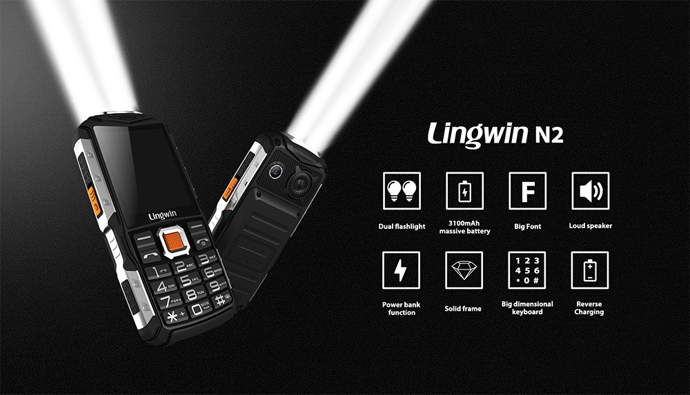 Lingwin N2 Quad Band Unlock Phone 2.4 inch Flashlight Power Bank Function Dustproof Lingwin N2 Quad Band Unlock Phone 2.4 inch Flashlight Power Bank Function Dustproof