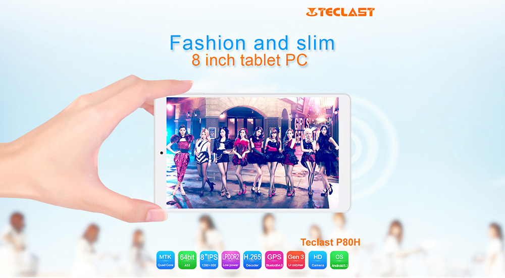 Teclast P80h 8 inch Android 5.1 Tablet PC MTK8163 64bit Quad Core 1.3GHz WXGA IPS Screen 1GB RAM+ 8GB ROM Dual WiFi GPS Bluetooth 4.0