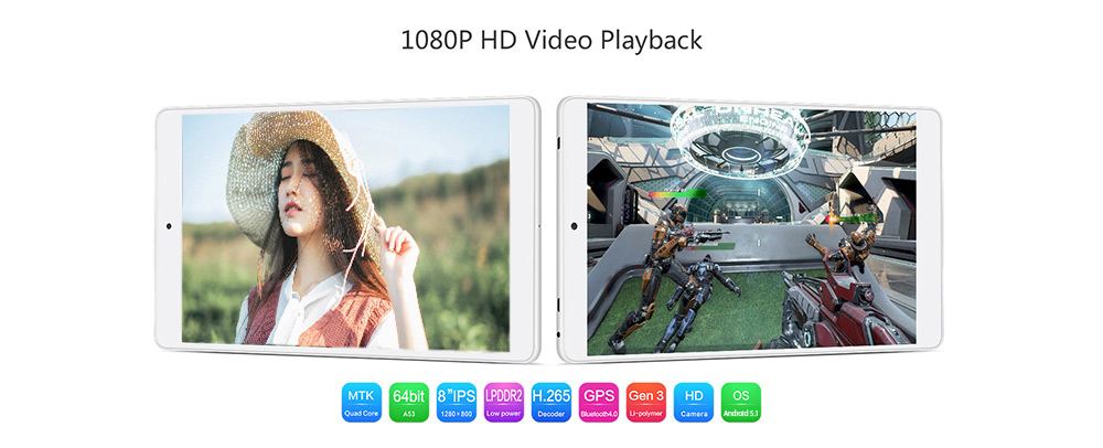 Teclast P80h 8 inch Android 5.1 Tablet PC MTK8163 64bit Quad Core 1.3GHz WXGA IPS Screen 1GB RAM+ 8GB ROM Dual WiFi GPS Bluetooth 4.0