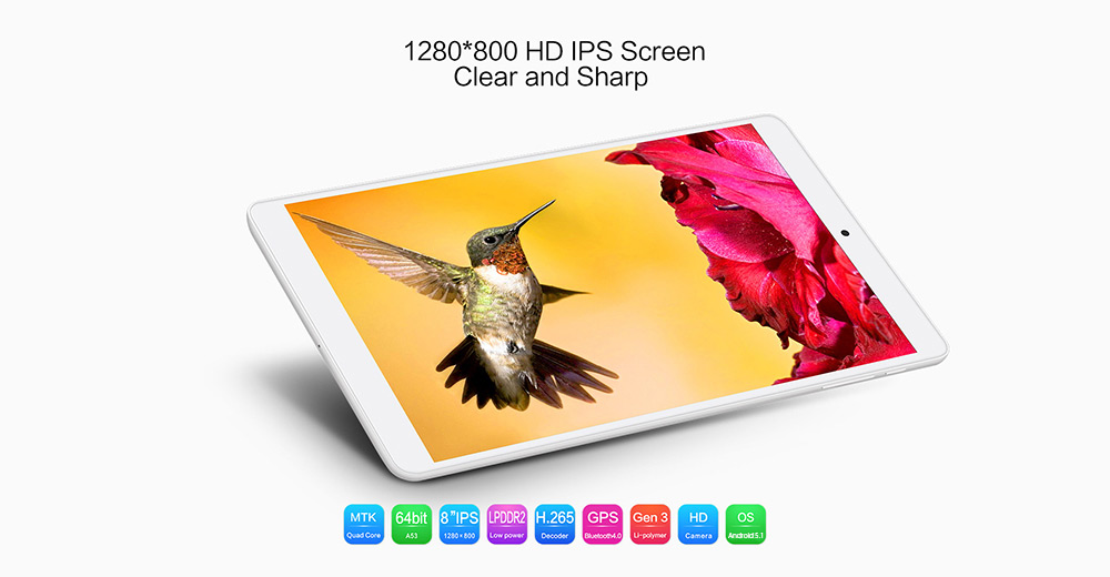 Teclast P80h 8 inch Android 5.1 Tablet PC MTK8163 64bit Quad Core 1.3GHz WXGA IPS Screen 1GB RAM+ 8GB ROM Dual WiFi GPS Bluetooth 4.0
