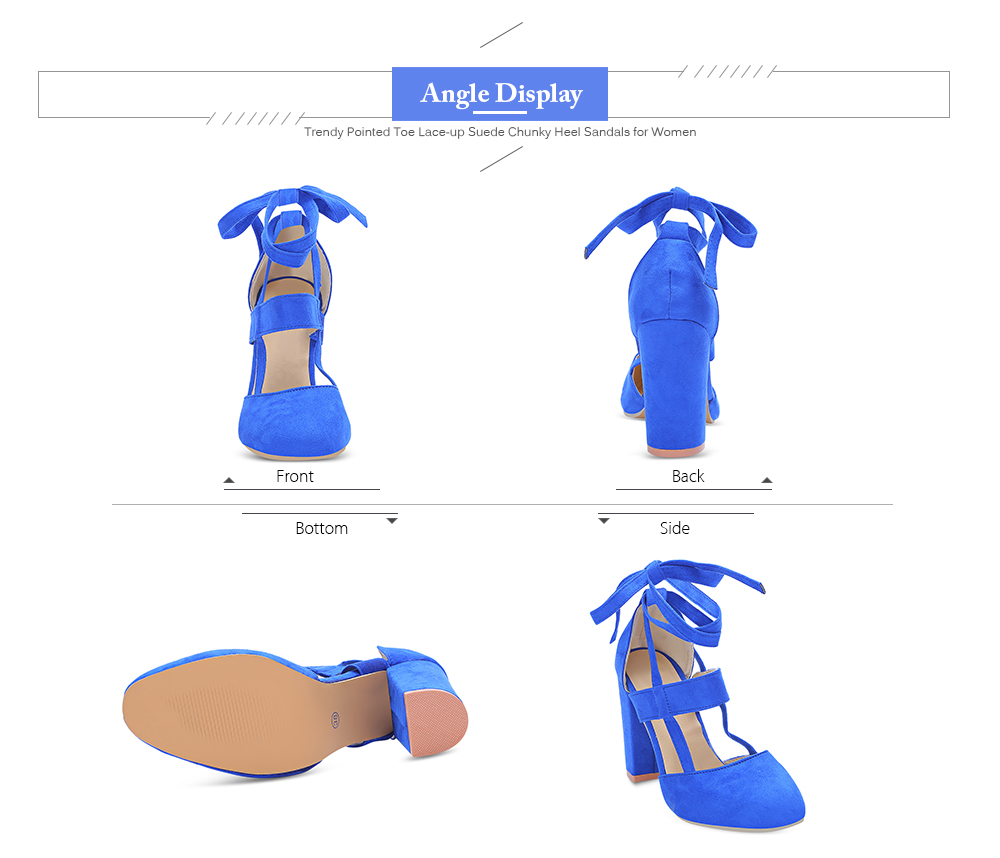 Trendy Pointed Toe Lace-up Suede Chunky Heel Shoes Women Sandals Trendy Pointed Toe Lace-up Suede Chunky Heel Shoes Women Sandals