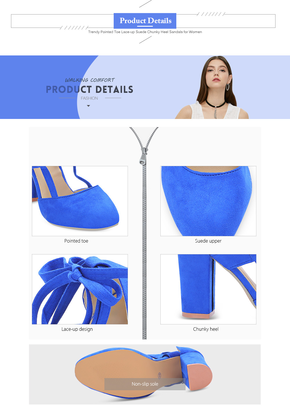 Trendy Pointed Toe Lace-up Suede Chunky Heel Shoes Women Sandals Trendy Pointed Toe Lace-up Suede Chunky Heel Shoes Women Sandals