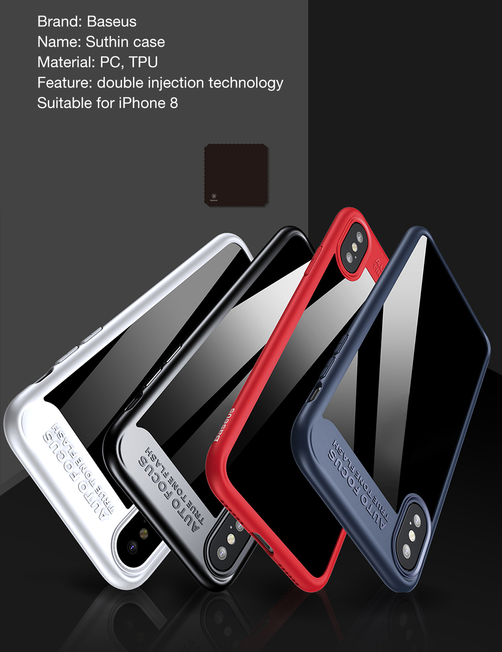Baseus Suthin Case Protective Shell Back Cover Anti-scratch Skin for iPhone 8 Baseus Suthin Case Protective Shell Back Cover Anti-scratch Skin for iPhone 8