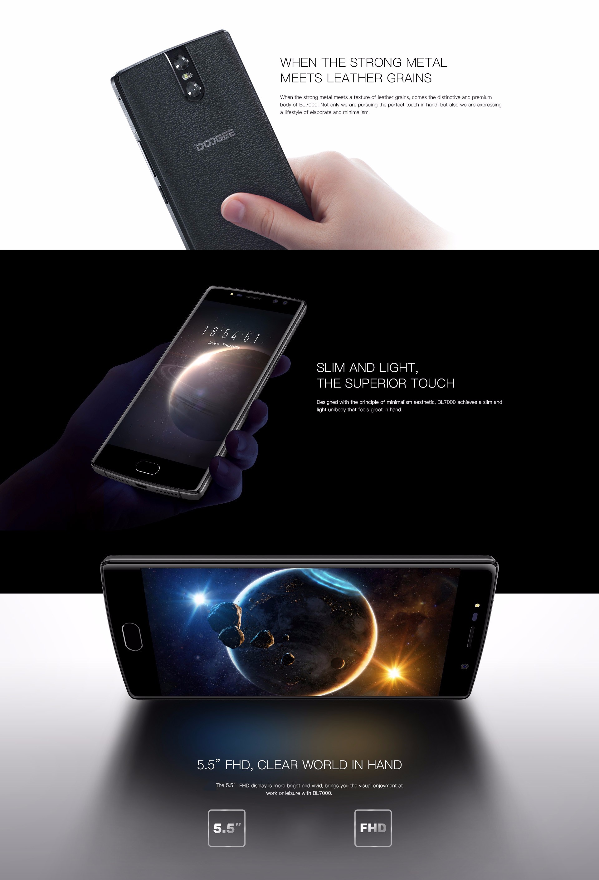 Doogee BL7000 4G Smartphone Android 7.0 5.5 inch Octa Core MTK6750T 4GB RAM 64GB ROM with Finger Sensor