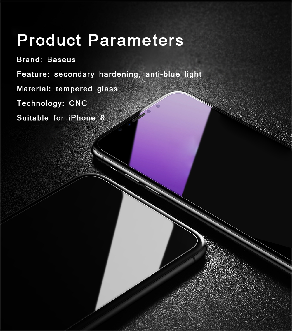 Baseus Tempered Glass Shatterproof Non Full Screen Anti-blue Protective Film (Secondary Hardening) for iPhone 8 0.15mm Baseus Tempered Glass Shatterproof Non Full Screen Anti-blue Protective Film (Secondary Hardening) for iPhone 8 0.15mm