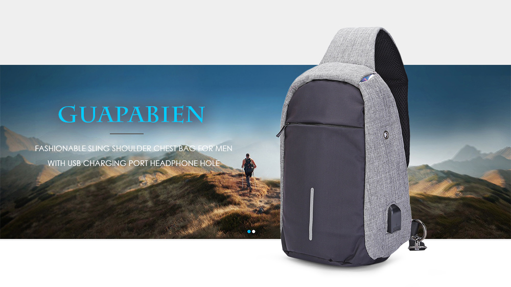 Guapabien Sling Shoulder Chest Bag for Men with USB Charging Port Headphone Hole Guapabien Sling Shoulder Chest Bag for Men with USB Charging Port Headphone Hole