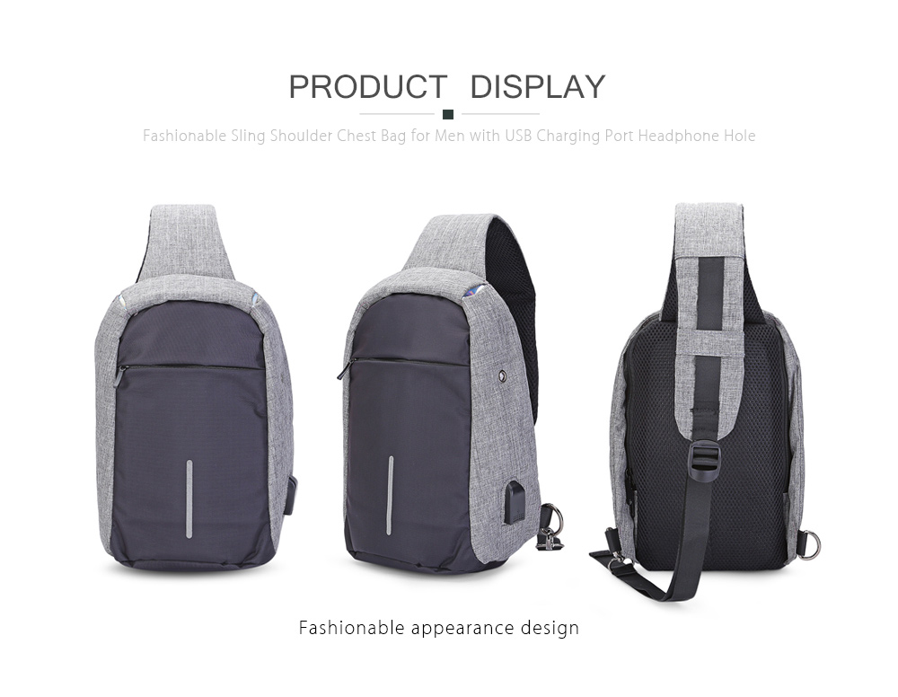 Guapabien Sling Shoulder Chest Bag for Men with USB Charging Port Headphone Hole Guapabien Sling Shoulder Chest Bag for Men with USB Charging Port Headphone Hole