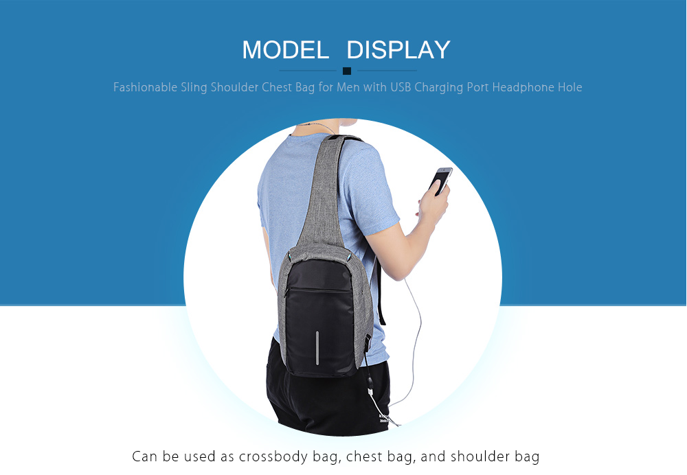Guapabien Sling Shoulder Chest Bag for Men with USB Charging Port Headphone Hole Guapabien Sling Shoulder Chest Bag for Men with USB Charging Port Headphone Hole