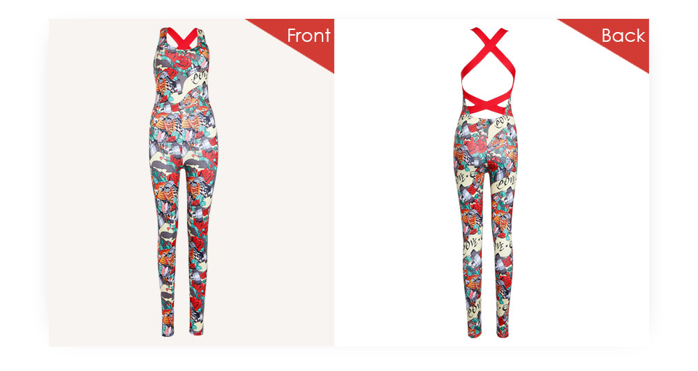Trendy Backless Print Padded Sporty Women Jumpsuit Trendy Backless Print Padded Sporty Women Jumpsuit