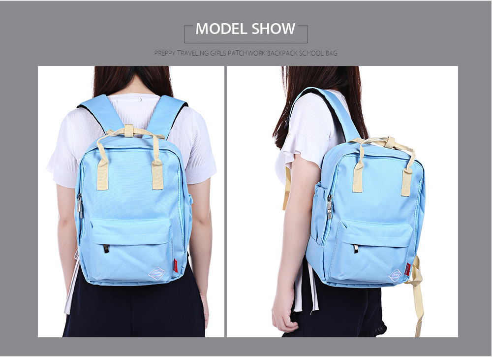 SUPER - K Preppy Style Traveling Girls Patchwork Backpack Zipper School Bag for Teenagers