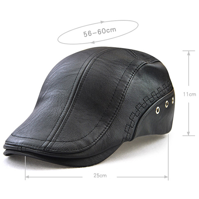 Faux Leather Round Rivet Embellished Newsboy Hat