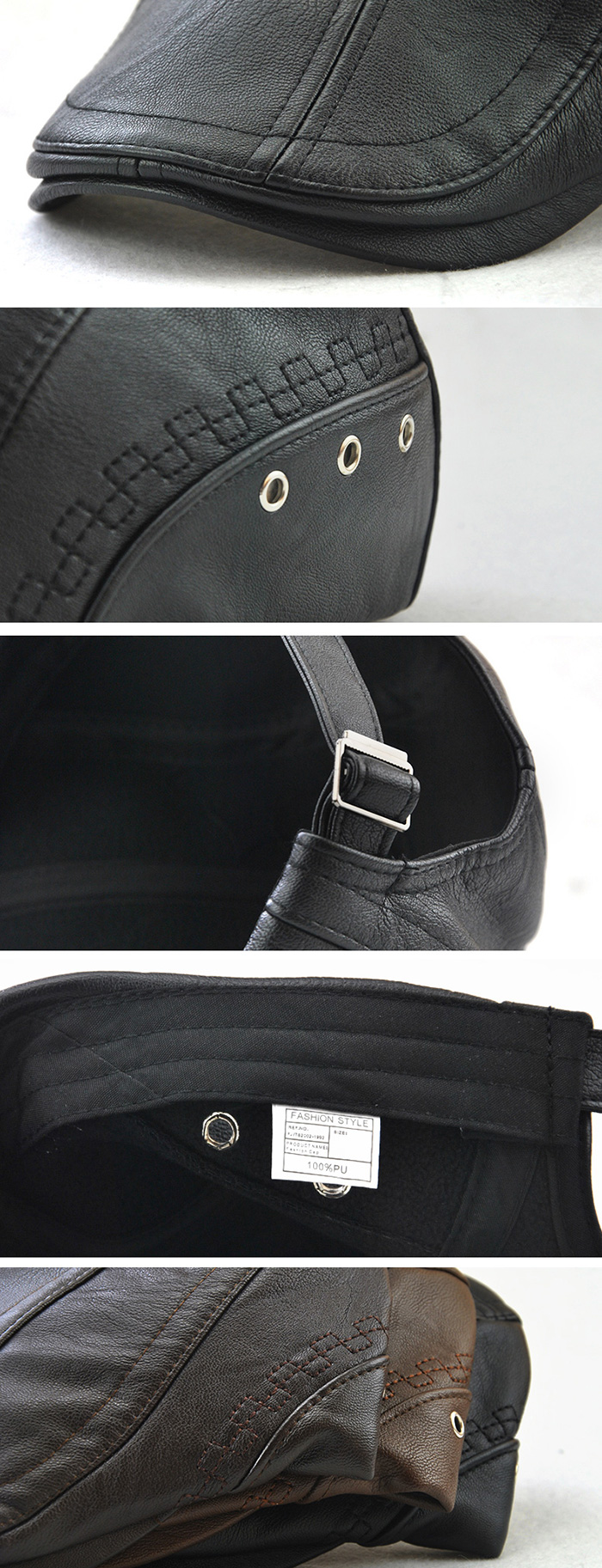 Faux Leather Round Rivet Embellished Newsboy Hat