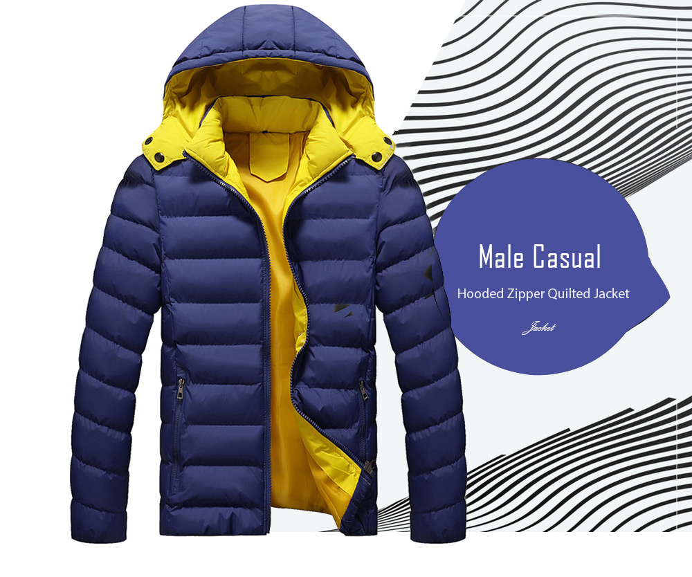 Detachable Hood Zip Up Quilted Jacket