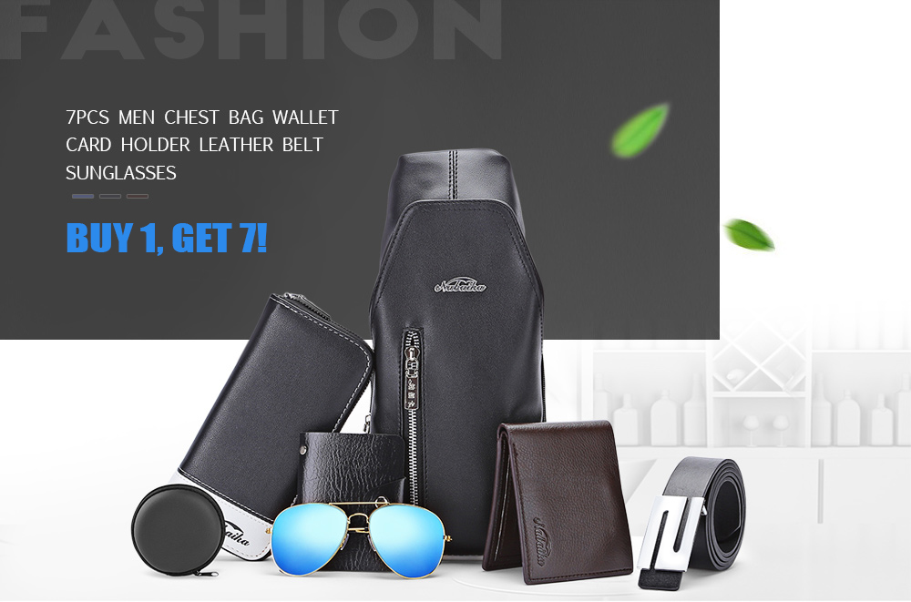 7pcs Men Chest Bag Wallet Card Holder Leather Belt Sunglasses 7pcs Men Chest Bag Wallet Card Holder Leather Belt Sunglasses
