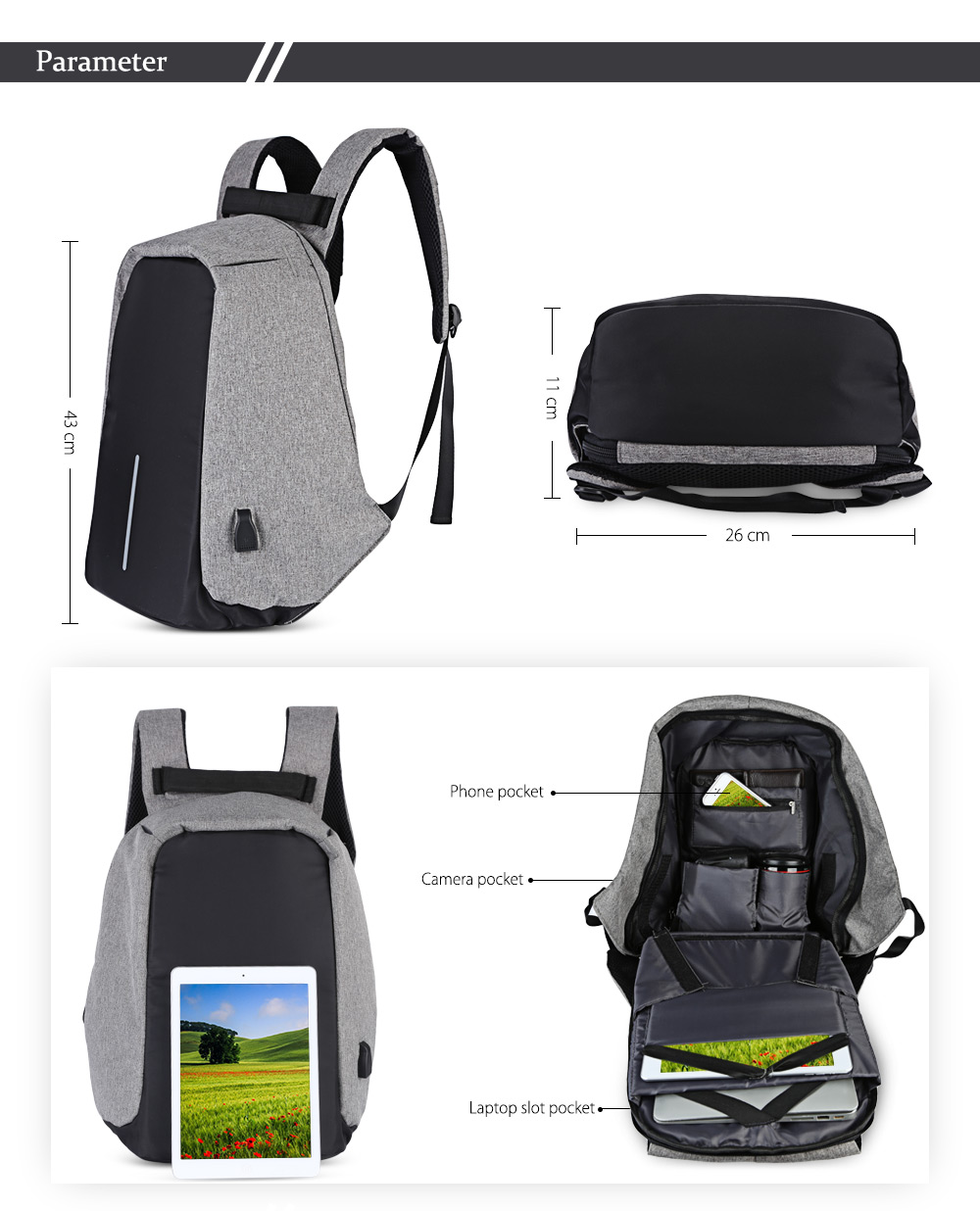 Guapabien Multifunction Outdoor Bag Laptop Travel USB Interface Backpack for Men Guapabien Multifunction Outdoor Bag Laptop Travel USB Interface Backpack for Men