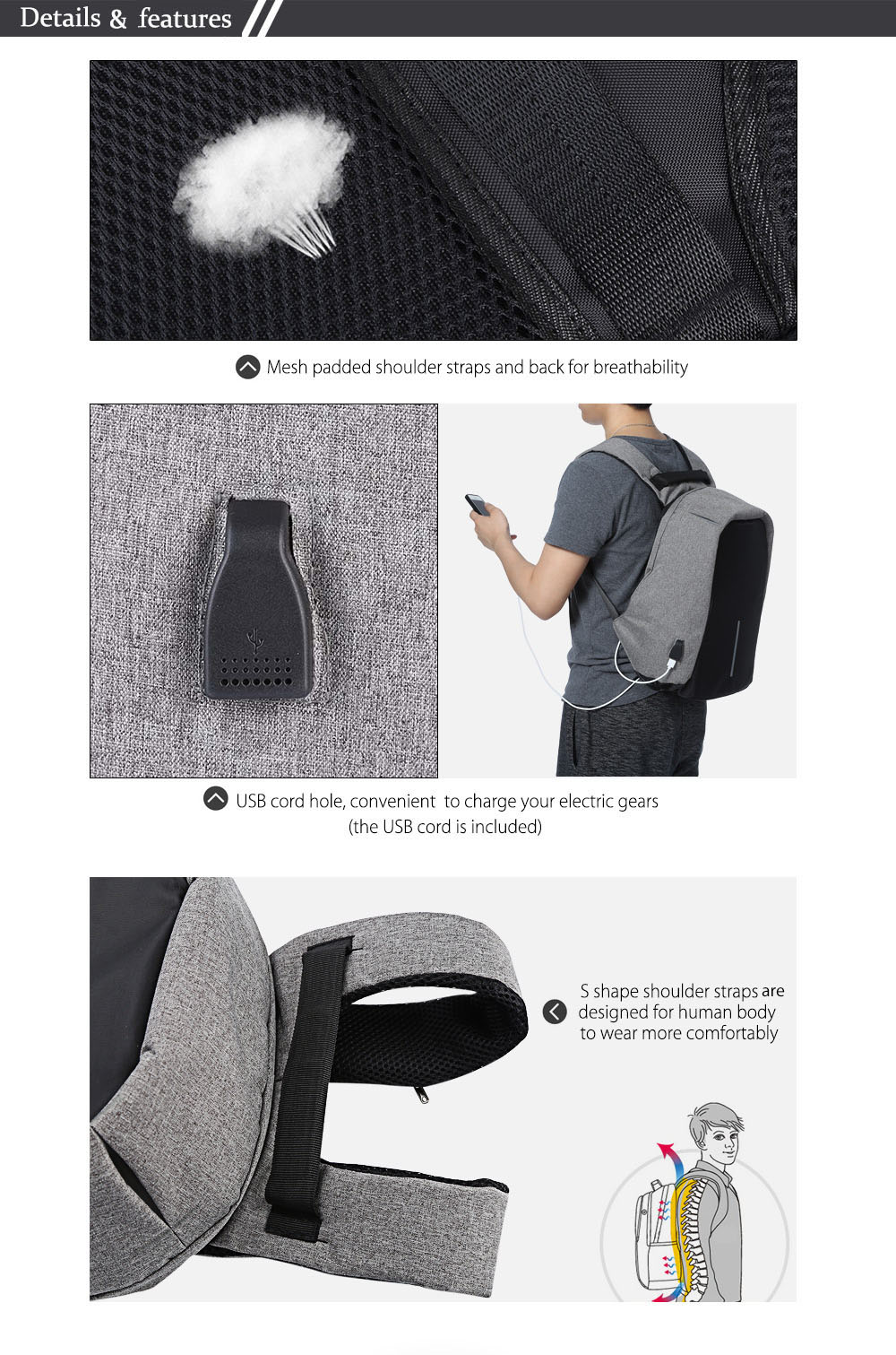 Guapabien Multifunction Outdoor Bag Laptop Travel USB Interface Backpack for Men Guapabien Multifunction Outdoor Bag Laptop Travel USB Interface Backpack for Men