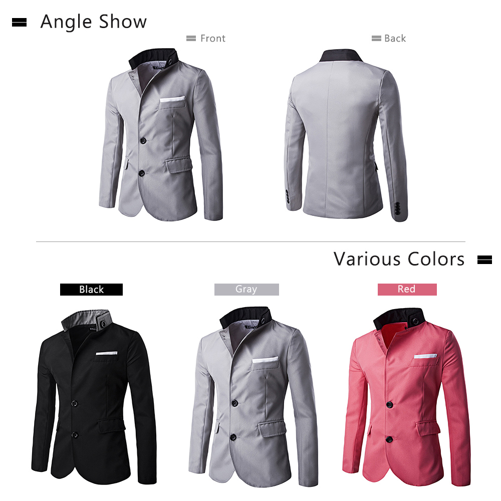 Stand-up Collar Men Patchwork Blazer Single Breasted Slim-fitting Suit Jacket