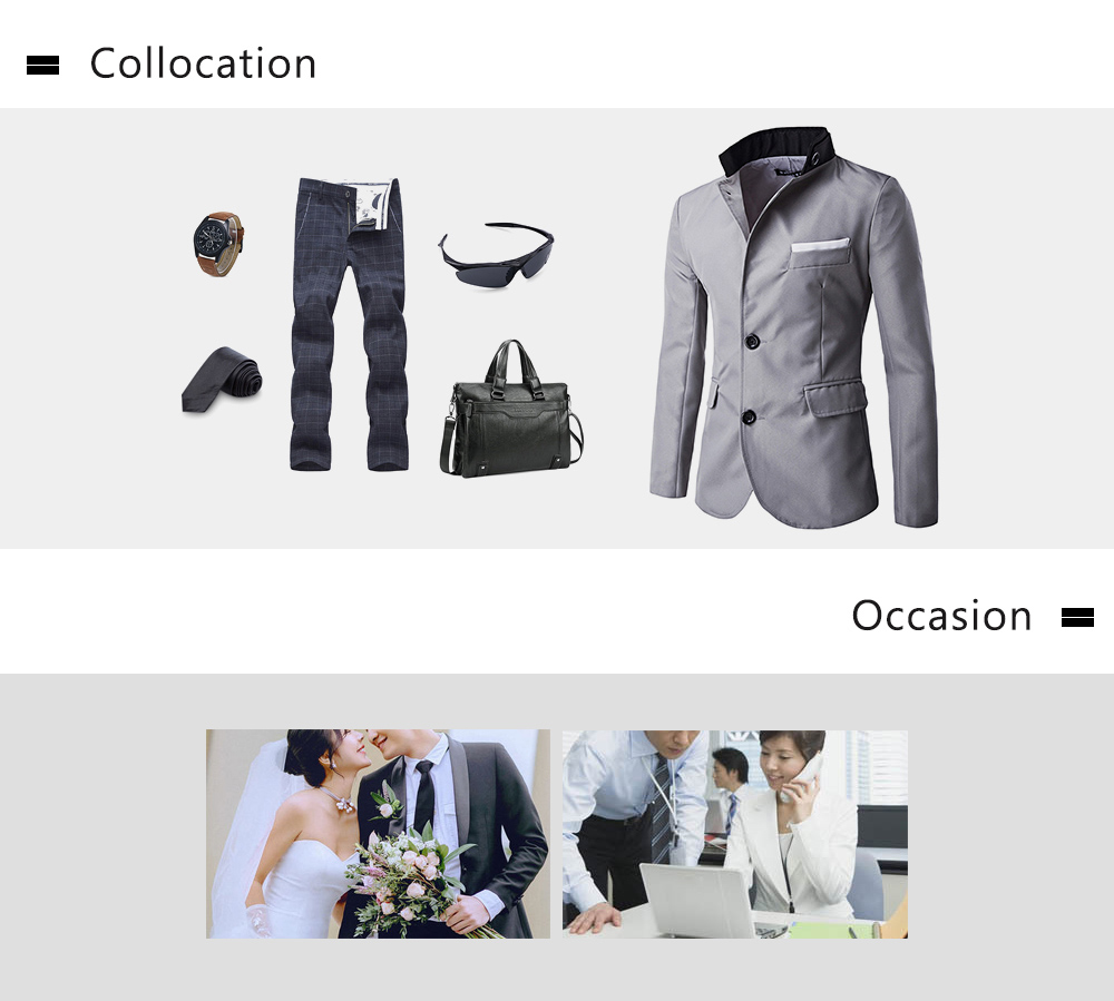 Stand-up Collar Men Patchwork Blazer Single Breasted Slim-fitting Suit Jacket