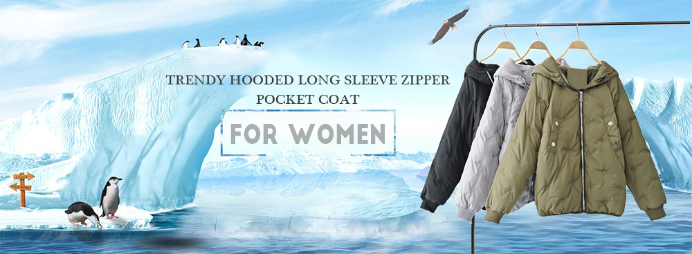 Trendy Hooded Long Sleeve Zipper Pocket Women Coat Trendy Hooded Long Sleeve Zipper Pocket Women Coat
