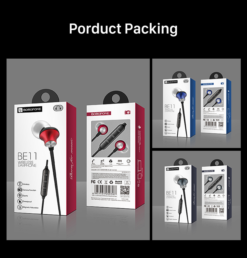 BOROFONE BE11 Waterproof Magnet Attraction Bluetooth V4.1 Sports Headphones with Microphone On-ear Control BOROFONE BE11 Waterproof Magnet Attraction Bluetooth V4.1 Sports Headphones with Microphone On-ear Control
