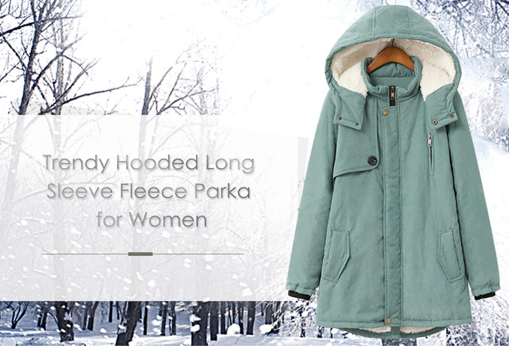 Trendy Hooded Long Sleeve Fleece Pocket Parka Women Coat Trendy Hooded Long Sleeve Fleece Pocket Parka Women Coat