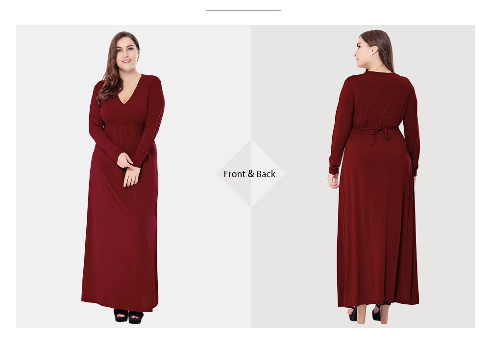 Female Autumn Large Size Solid Color V-neck Long Sleeve Wide Hemline Dress Female Autumn Large Size Solid Color V-neck Long Sleeve Wide Hemline Dress