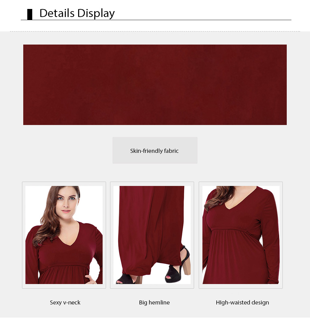 Female Autumn Large Size Solid Color V-neck Long Sleeve Wide Hemline Dress Female Autumn Large Size Solid Color V-neck Long Sleeve Wide Hemline Dress