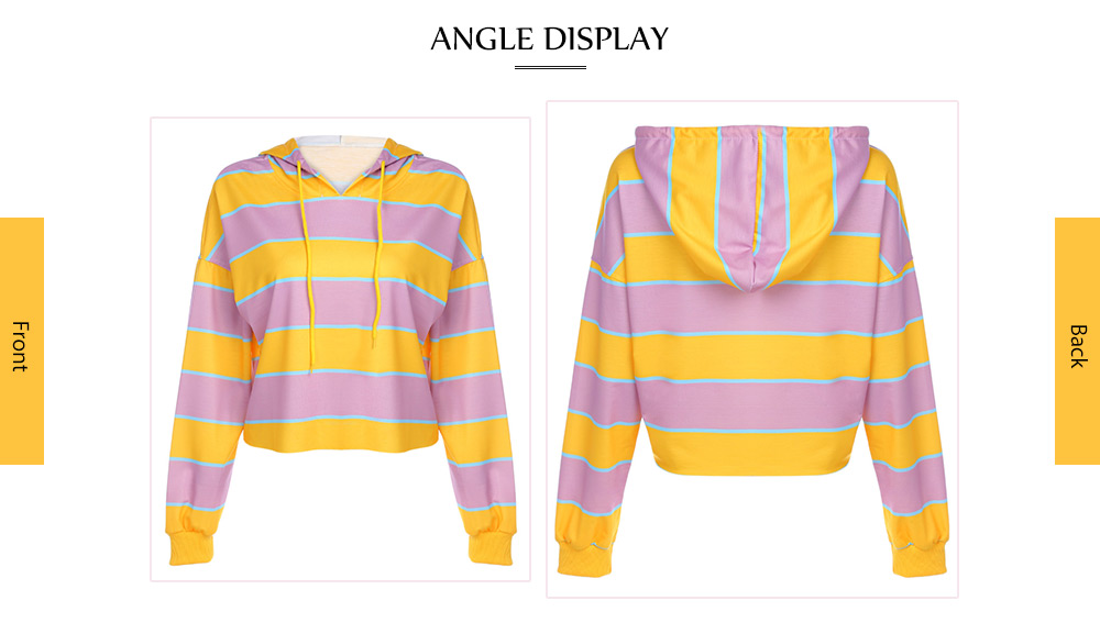 Trendy Hooded Long Sleeve Colorful Striped Women Short Hoodie