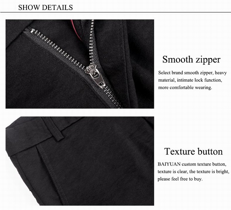 Baiyuan Trousers Autumn Casual Slim Fit Mens Long Pants Black