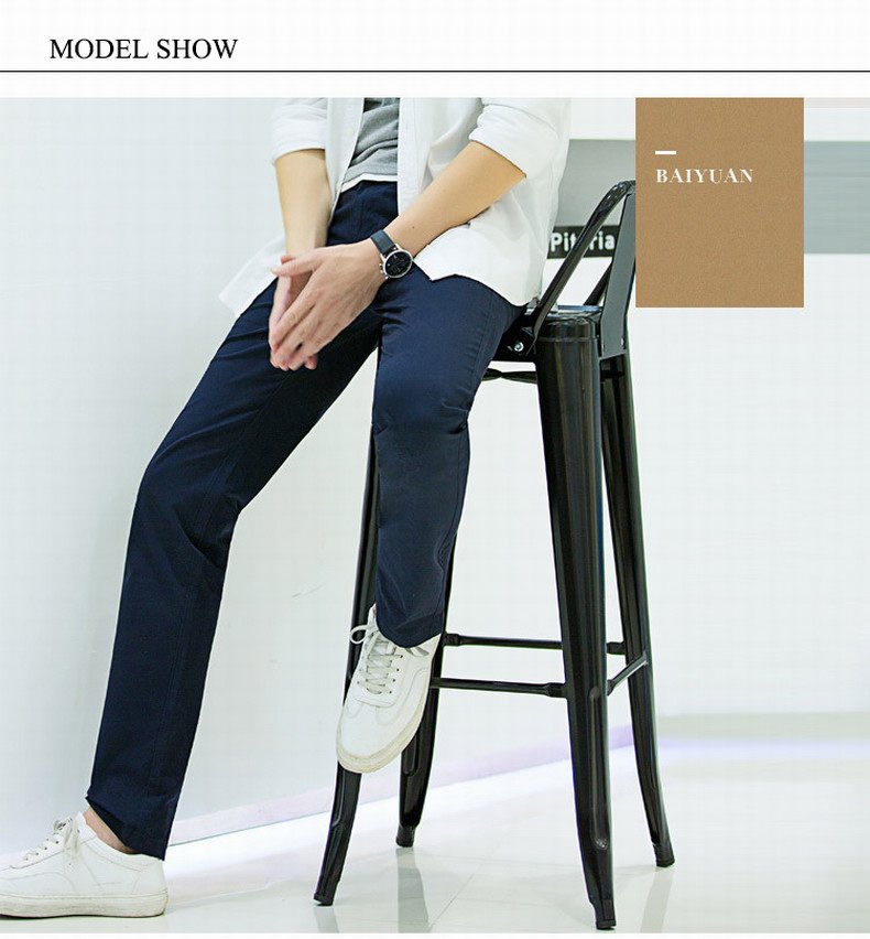 Baiyuan Trousers Business Casual Slim Fit Mens Suit Pants Dark Blue