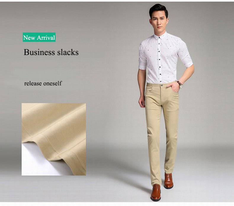 Baiyuan Trousers Business Casual Slim Fit Mens Suit Pants Khaki