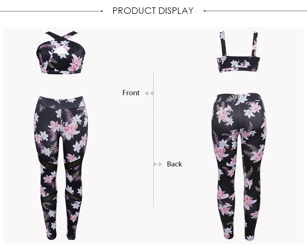 Female Autumn Digital Printing Patchwork Camisole Leggings Yoga Suit 