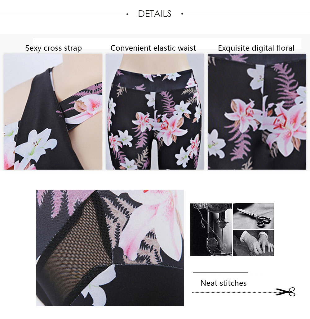 Female Autumn Digital Printing Patchwork Camisole Leggings Yoga Suit 