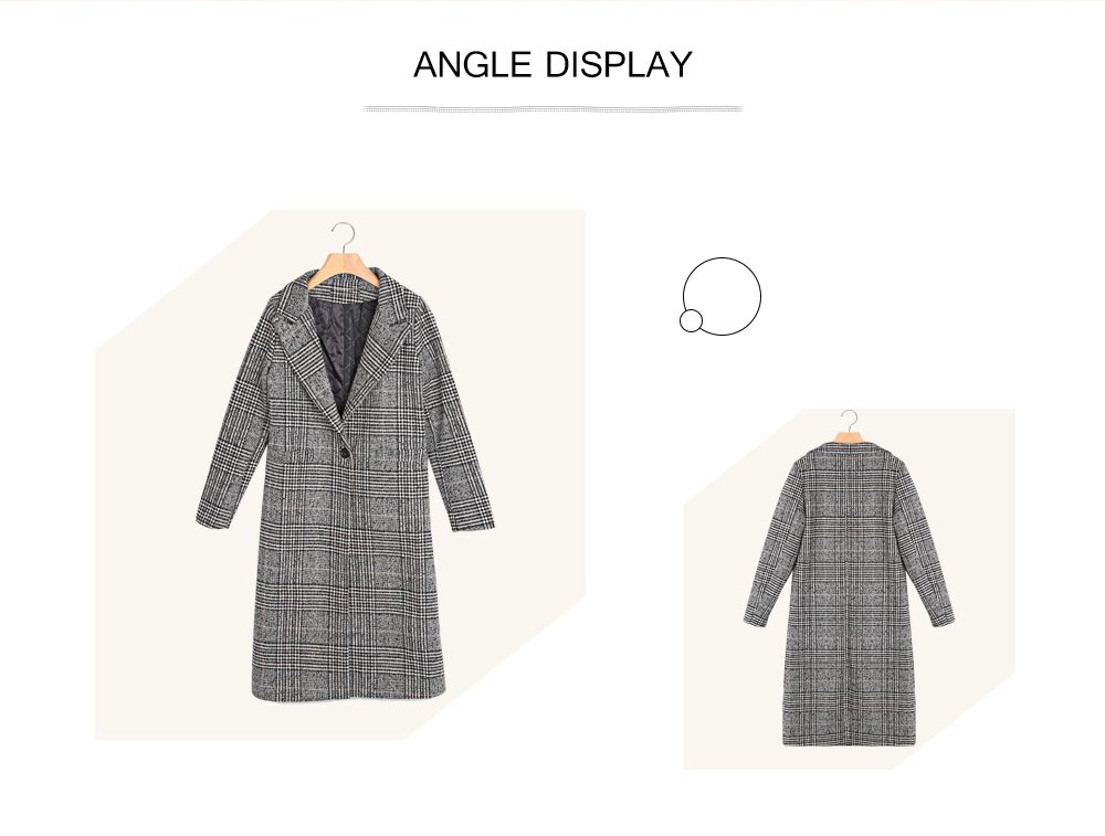 Trendy Lapel Long Sleeve Houndstooth Button Pocket Woolen Women Overcoat