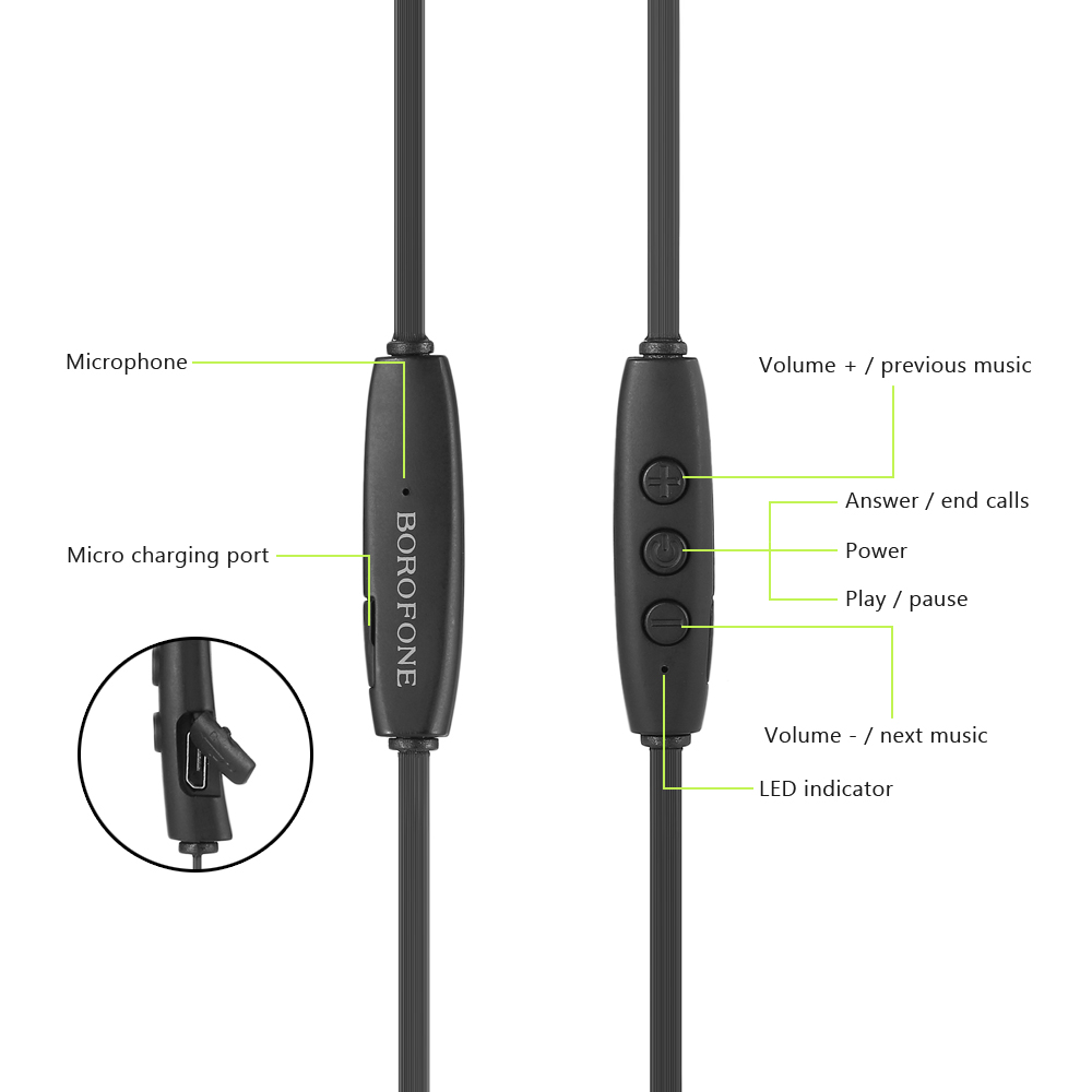BOROFONE BE2 Magnet Attraction Stereo Bluetooth 4.0 Sports Earphones BOROFONE BE2 Magnet Attraction Stereo Bluetooth 4.0 Sports Earphones