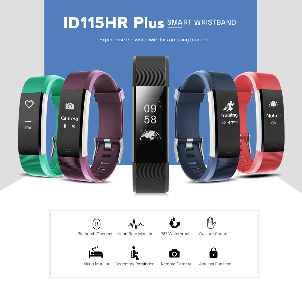 ID115HR Plus Heart Rate Monitor Smart Bracelet Remote Camera Sports Wristband