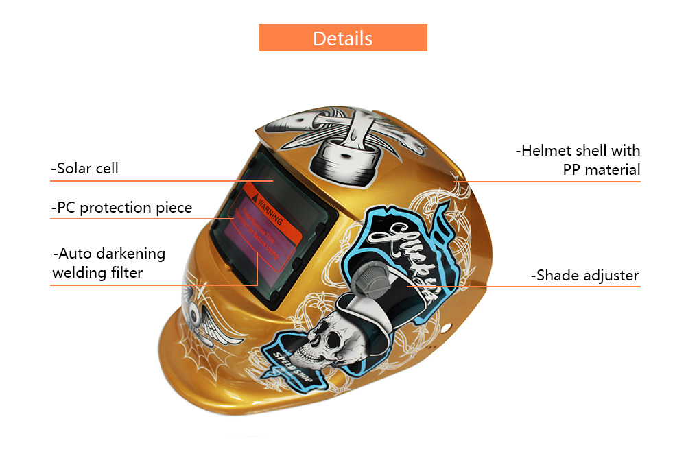 Solar Energy Automatic Changeable Light Electric Welding Protective Helmet with  Pirate Pattern