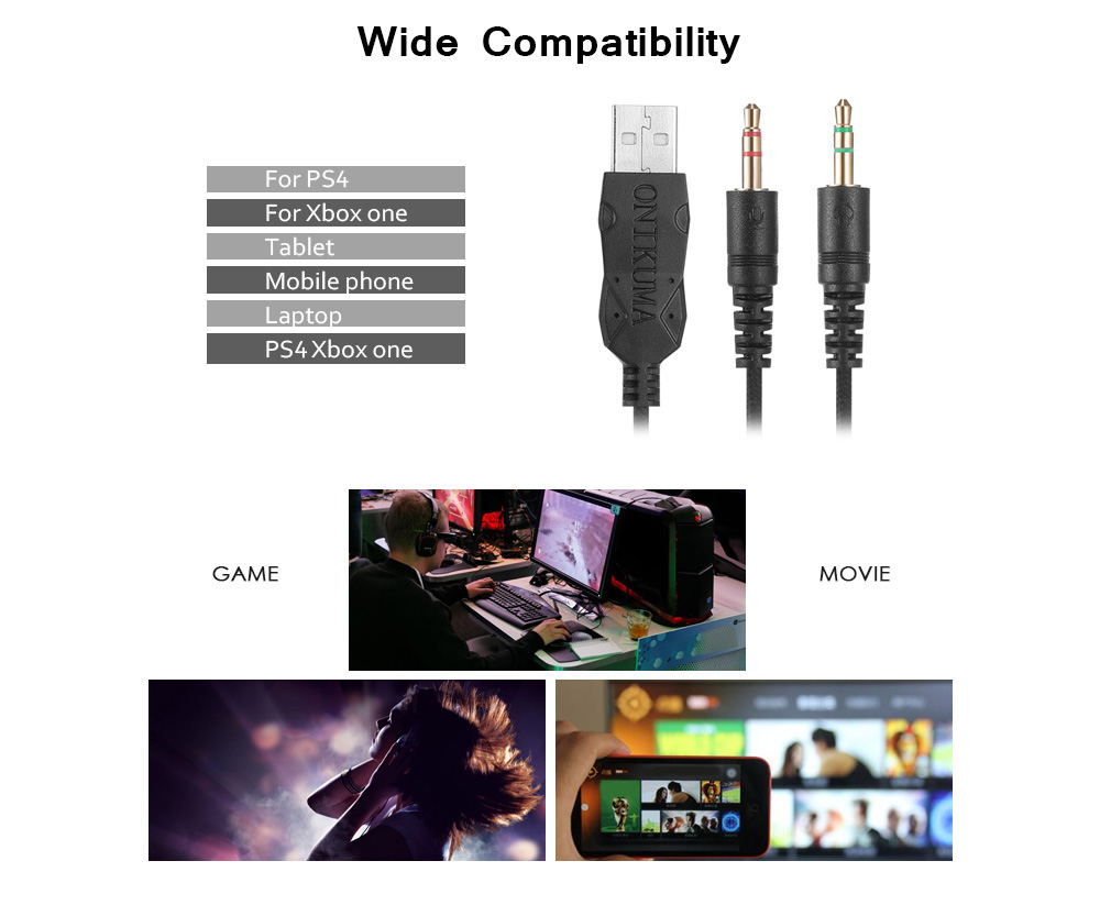 ONIKUMA M190 Stereo Gaming Headset 2.0m Cable LED Light Bass Over-ear Headphones with Mic for Computer Game ONIKUMA M190 Stereo Gaming Headset 2.0m Cable LED Light Bass Over-ear Headphones with Mic for Computer Game