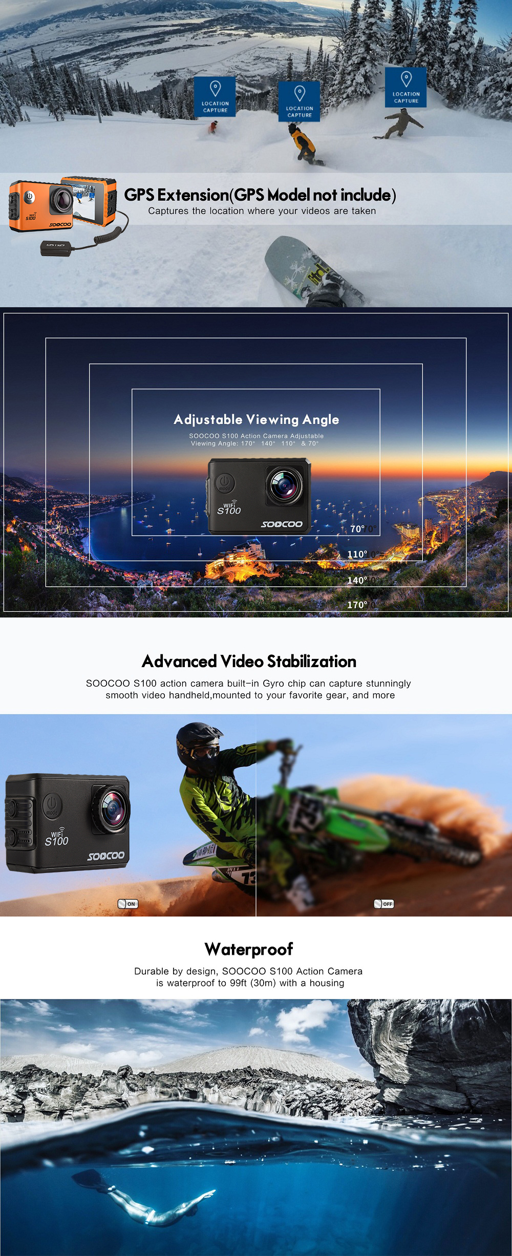 SOOCOO Brand S100 Sports Webcam Wifi 4K NTK96660 Band GPS Function Gyro Waterproof SOOCOO Brand S100 Sports Webcam Wifi 4K NTK96660 Band GPS Function Gyro Waterproof