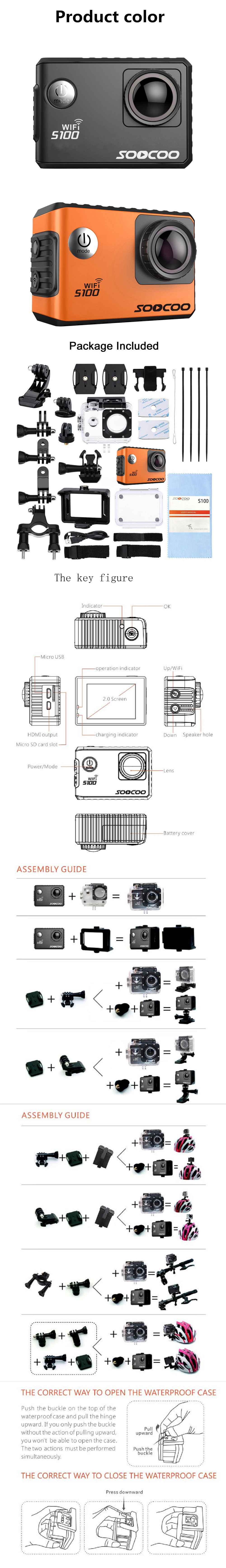 SOOCOO Brand S100 Sports Webcam Wifi 4K NTK96660 Band GPS Function Gyro Waterproof SOOCOO Brand S100 Sports Webcam Wifi 4K NTK96660 Band GPS Function Gyro Waterproof