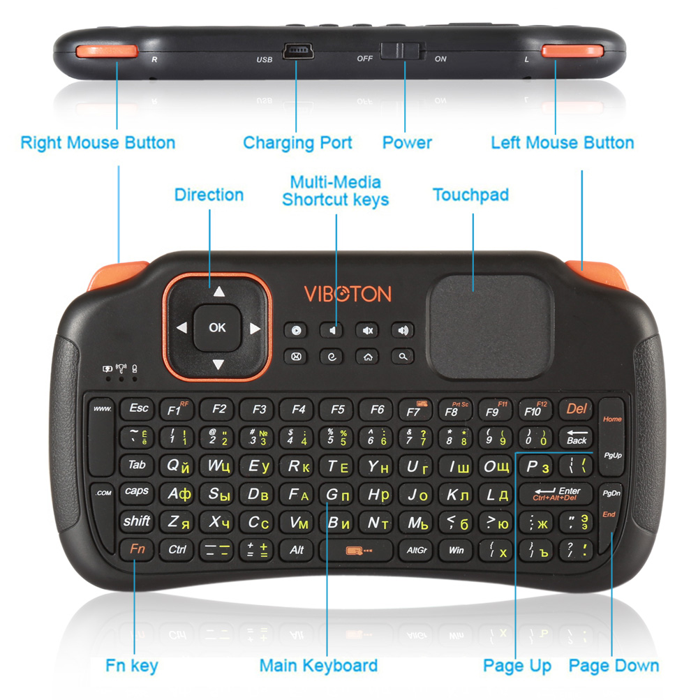 Viboton S1 English Russian 3-in-1 2.4GHz Wireless Keyboard + Air Mouse + Remote Control with Touchpad for Windows Linux Viboton S1 English Russian 3-in-1 2.4GHz Wireless Keyboard + Air Mouse + Remote Control with Touchpad for Windows Linux