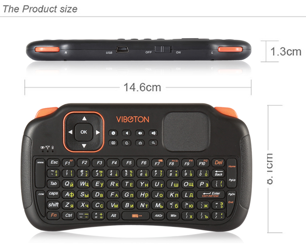 Viboton S1 English Russian 3-in-1 2.4GHz Wireless Keyboard + Air Mouse + Remote Control with Touchpad for Windows Linux Viboton S1 English Russian 3-in-1 2.4GHz Wireless Keyboard + Air Mouse + Remote Control with Touchpad for Windows Linux