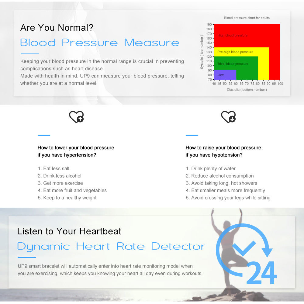 UP9 Smart Bracelet Blood Pressure Measure Heart Rate Monitor Wristband UP9 Smart Bracelet Blood Pressure Measure Heart Rate Monitor Wristband
