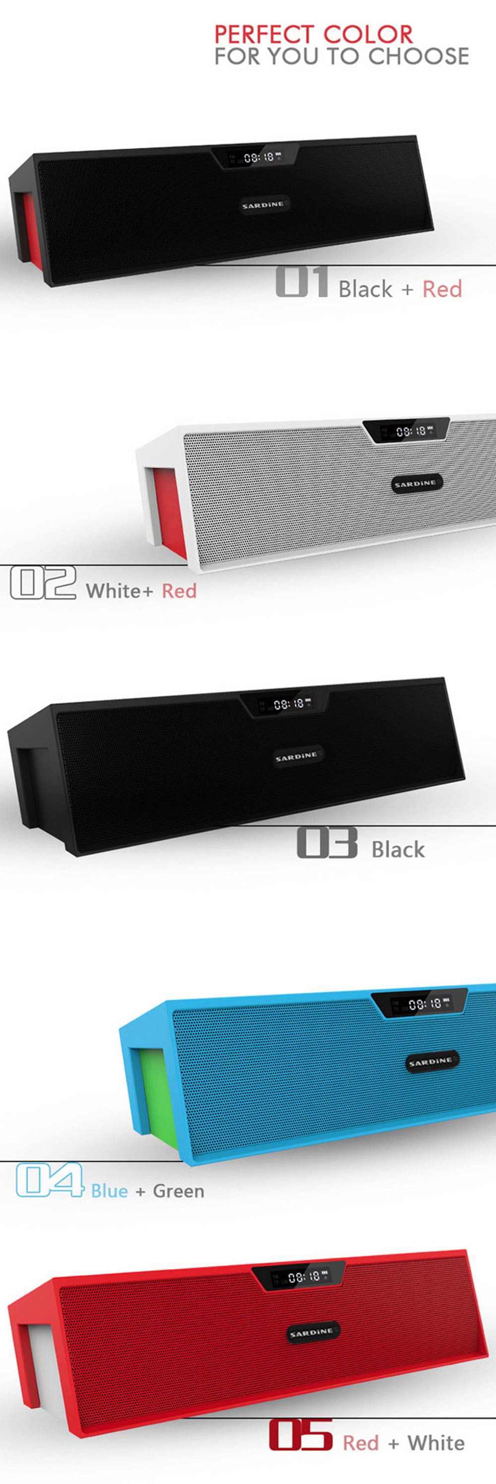 SARDiNE SDY019 Wireless Bluetooth Speaker Double Loudspeaker Pure Stereo Sound with USB TF Card Slot FM Alarm Clock Functions